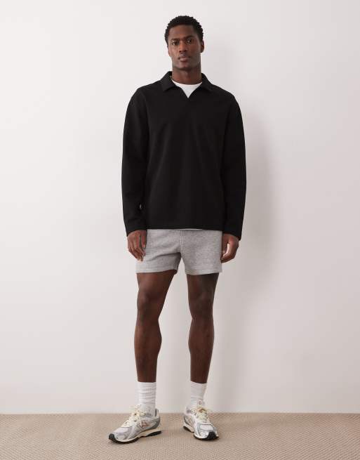 ASOS DESIGN slim fit jersey shorter jersey short with contrast side piping in grey marl, 2 of 5