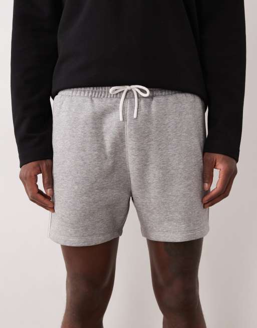 ASOS DESIGN slim fit jersey shorter jersey short with contrast side piping in grey marl, 5 of 5