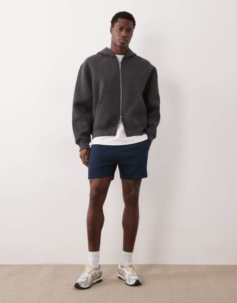 ASOS DESIGN slim fit jersey shorter jersey short with contrast side piping in navy - view 1