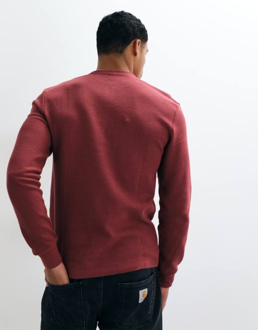 ASOS DESIGN slim fit langærmet henley-T-shirt i bordeaux waffle, 5 af 5