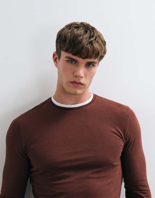 ASOS DESIGN slim fit langærmet T-shirt med dobbeltlag i brun, 2 af 5