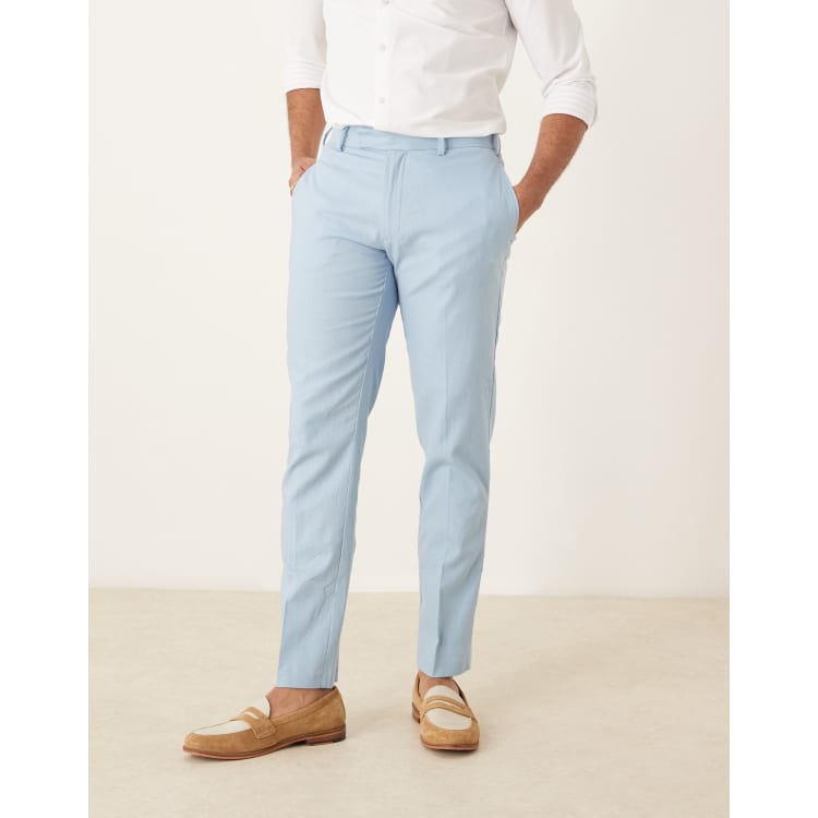 ASOS DESIGN slim fit linen blend dress pants in dusty blue | ASOS