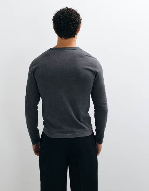 ASOS DESIGN slim fit long sleeve henley t-shirt in washed gray, 5 of 5