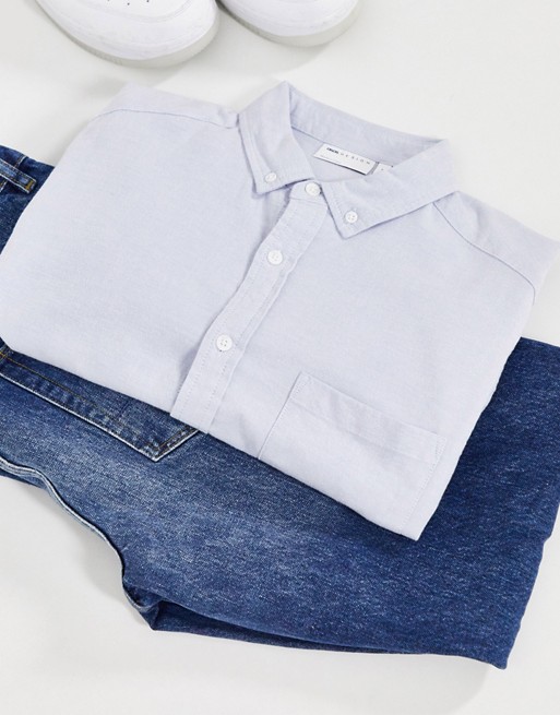 ASOS DESIGN slim fit long sleeve organic oxford shirt in blue yarn dye