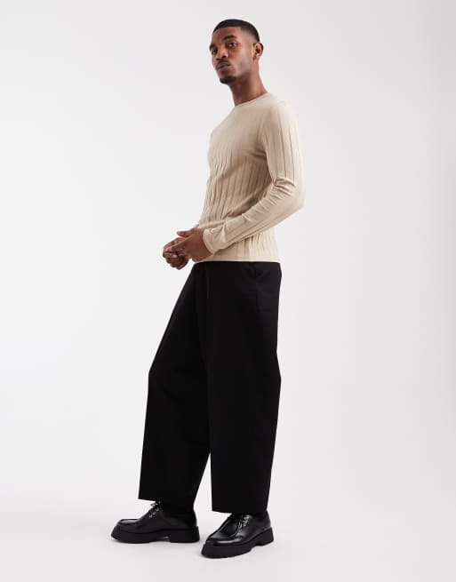 ASOS DESIGN slim fit long sleeve t-shirt in beige wide rib , 2 of 5