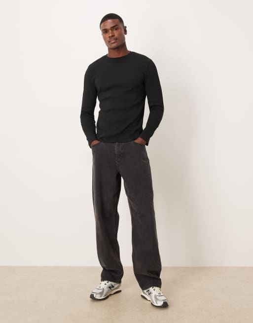 ASOS DESIGN slim fit long sleeve t-shirt in black rib  , 2 of 5