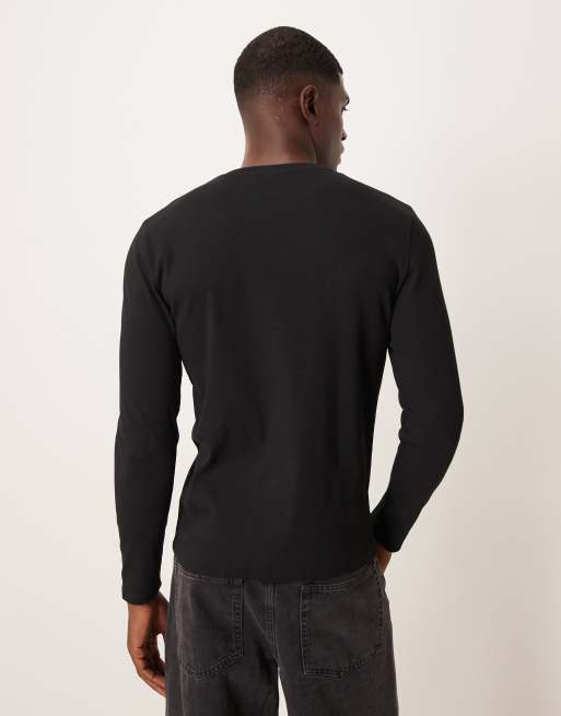 ASOS DESIGN slim fit long sleeve t-shirt in black rib  , 3 of 5