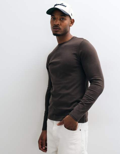 ASOS DESIGN slim fit long sleeve t-shirt in brown soft touch - view 1