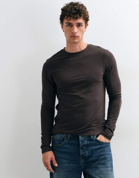 ASOS DESIGN slim fit long sleeve t-shirt in brown texture - view 1
