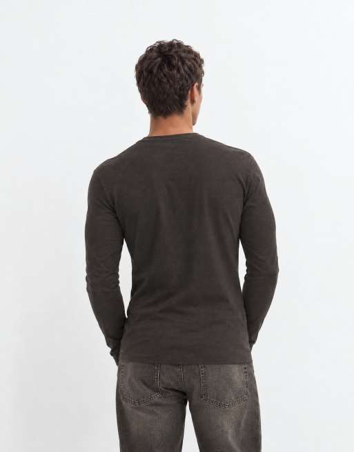 ASOS DESIGN slim fit long sleeve t-shirt in brown texture, 10 of 10