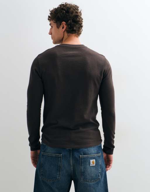 ASOS DESIGN slim fit long sleeve t-shirt in brown texture, 2 of 10