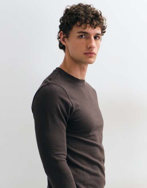 ASOS DESIGN slim fit long sleeve t-shirt in brown texture, 4 of 10