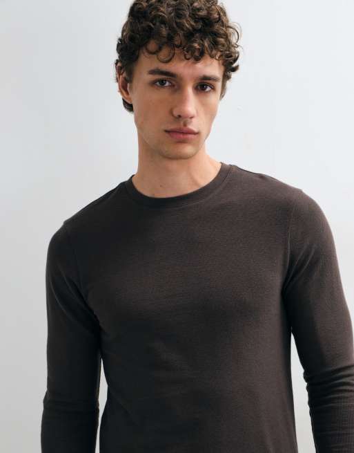 ASOS DESIGN slim fit long sleeve t-shirt in brown texture, 5 of 10
