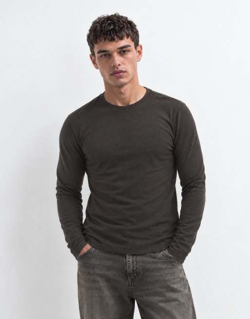 ASOS DESIGN slim fit long sleeve t-shirt in brown texture, 8 of 10