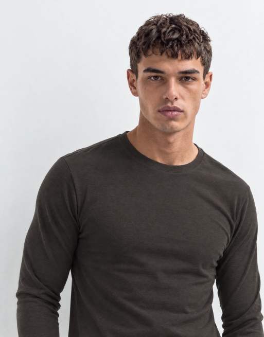 ASOS DESIGN slim fit long sleeve t-shirt in brown texture, 9 of 10