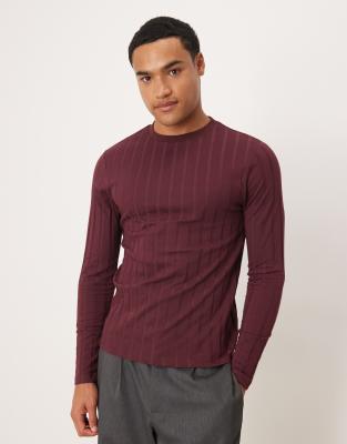Asos Design Slim Fit Long Sleeve T-shirt In Red