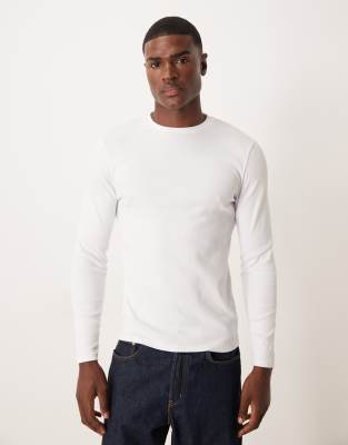ASOS DESIGN slim fit long sleeve T-shirt in white rib