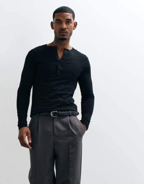 ASOS DESIGN slim fit long sleeve t-shirt with henley neck in black - view 1