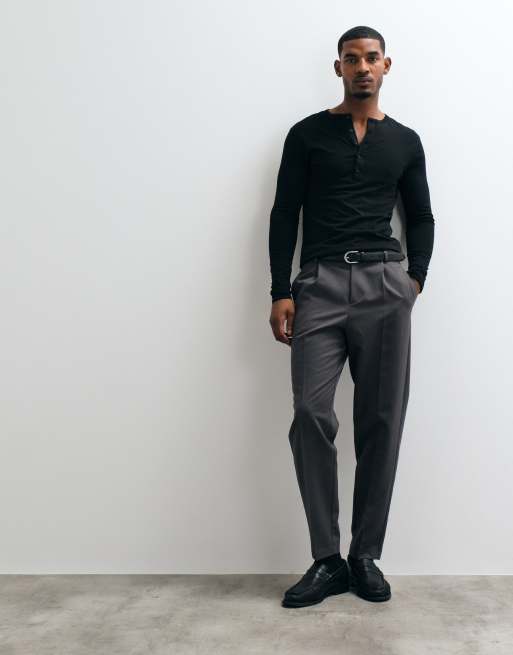 ASOS DESIGN slim fit long sleeve t-shirt with henley neck in black, 3 of 5