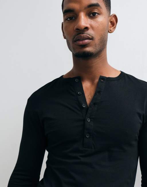 ASOS DESIGN slim fit long sleeve t-shirt with henley neck in black, 4 of 5