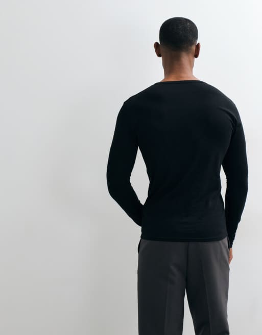 ASOS DESIGN slim fit long sleeve t-shirt with henley neck in black, 5 of 5