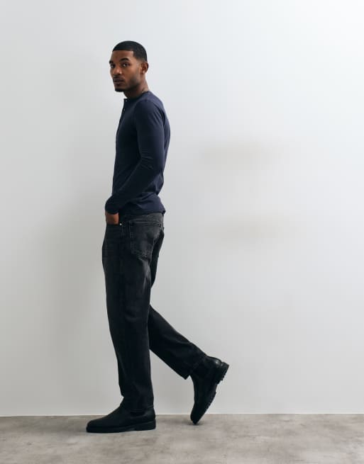 ASOS DESIGN slim fit long sleeve t-shirt with henley neck in navy, 3 of 5