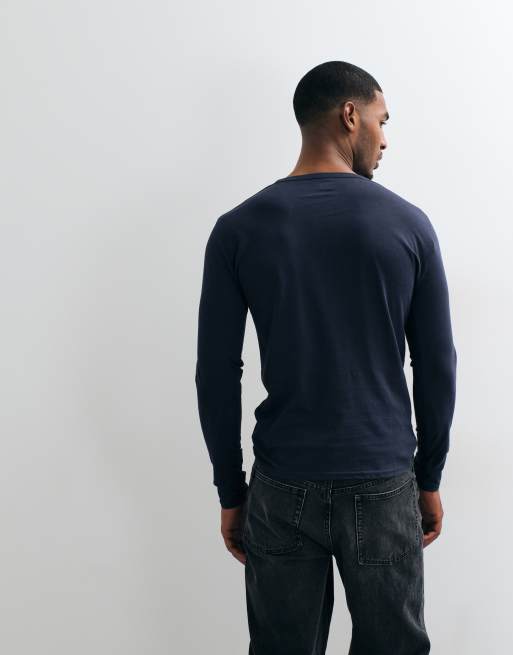 ASOS DESIGN slim fit long sleeve t-shirt with henley neck in navy, 5 of 5