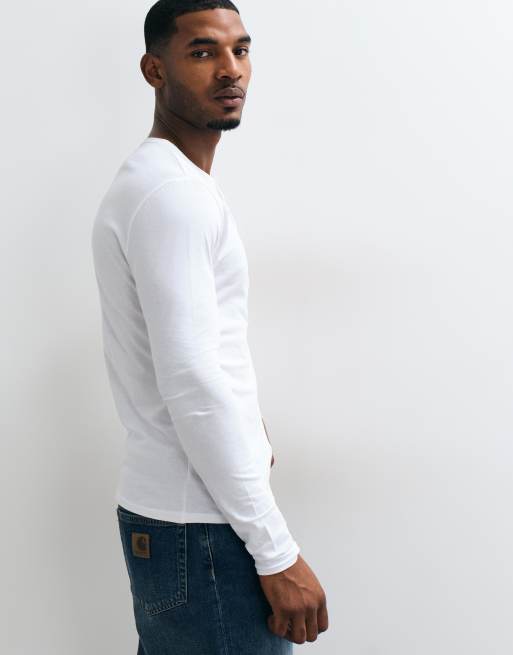 ASOS DESIGN slim fit long sleeve t-shirt with henley neck in white, 2 of 5