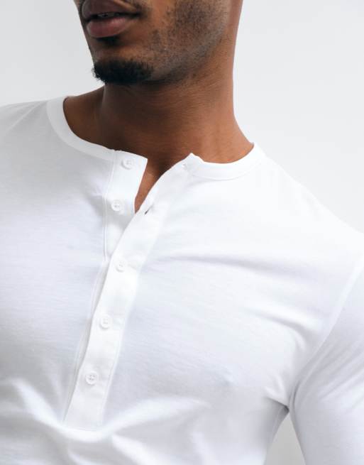 ASOS DESIGN slim fit long sleeve t-shirt with henley neck in white, 4 of 5