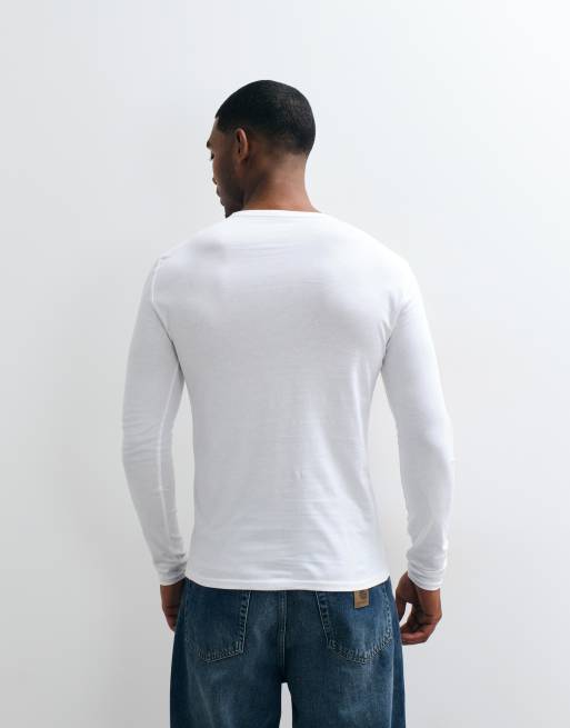 ASOS DESIGN slim fit long sleeve t-shirt with henley neck in white, 5 of 5