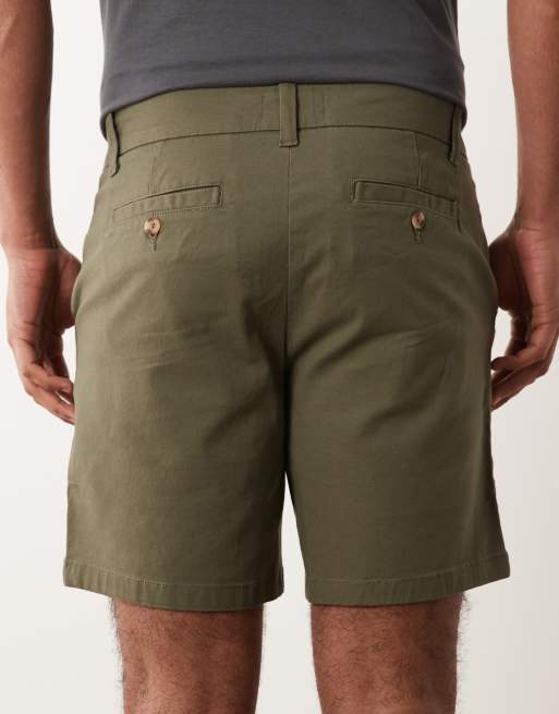 ASOS DESIGN slim fit mid length chino shorts in khaki, 4 of 5