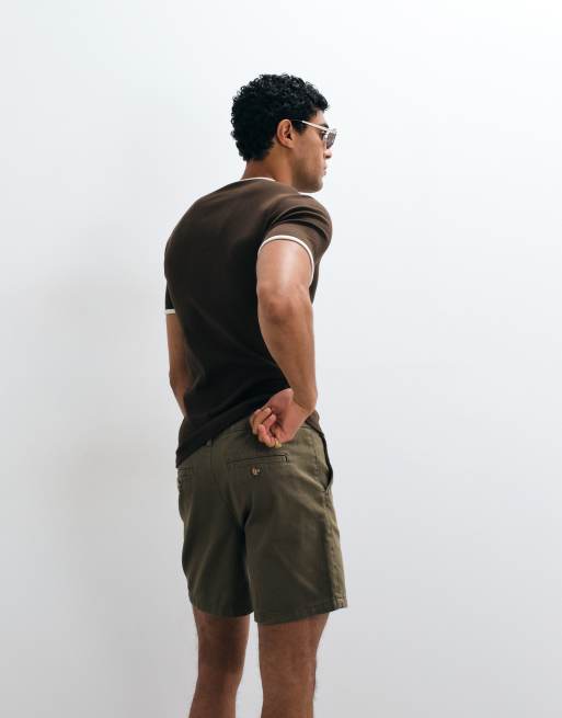 ASOS DESIGN slim fit mid length chino shorts in khaki, 2 of 5