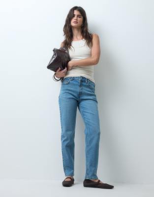Asos Design Slim Fit Mom Jeans In Blue