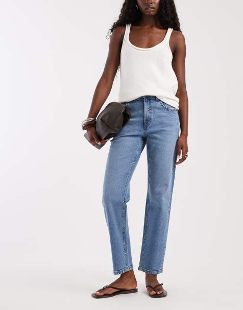 ASOS DESIGN slim fit mom jeans in lightwash blue - view 1