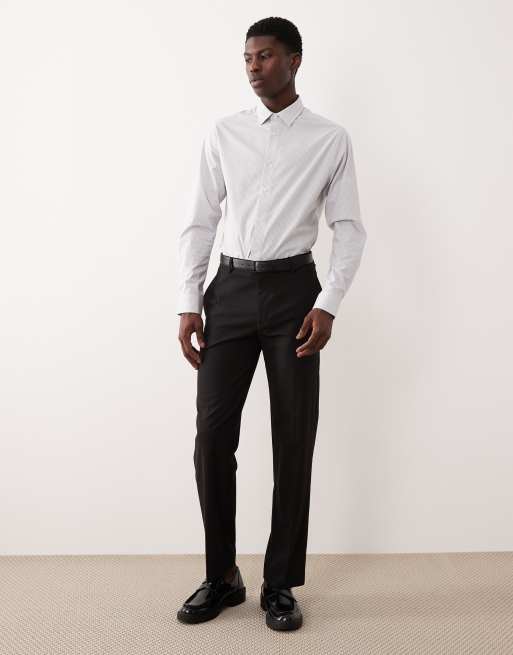 ASOS DESIGN - Slim-fit net overhemd met dobbytextuur en grijze strepen, 2 van 5