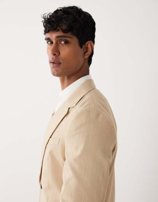 ASOS DESIGN - Slim-fit nette blazer van slubstof met textuur in stone, 4 van 5