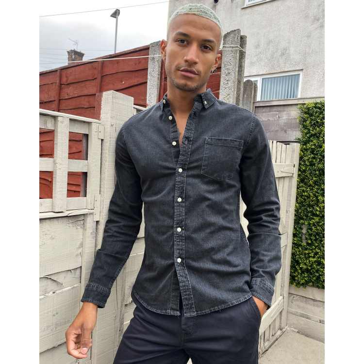 Denim shirt clearance men slim fit