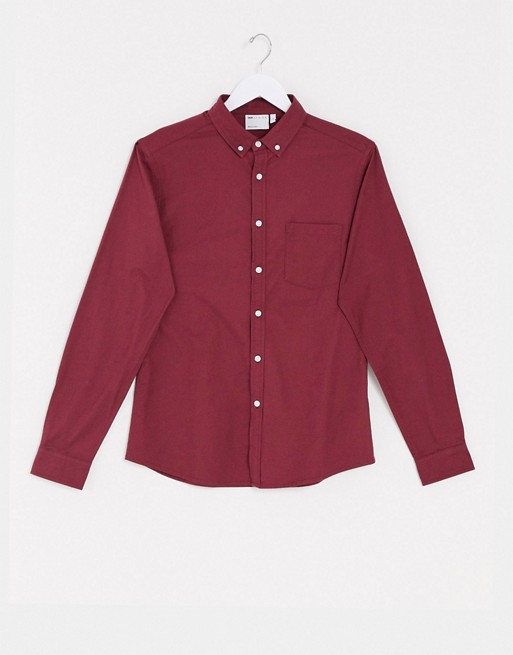 ASOS DESIGN slim fit organic oxford shirt in burgundy | ASOS