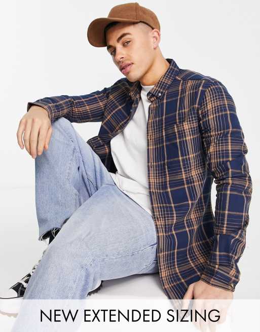 ASOS DESIGN - Slim-fit overhemd met ruiten in marineblauw