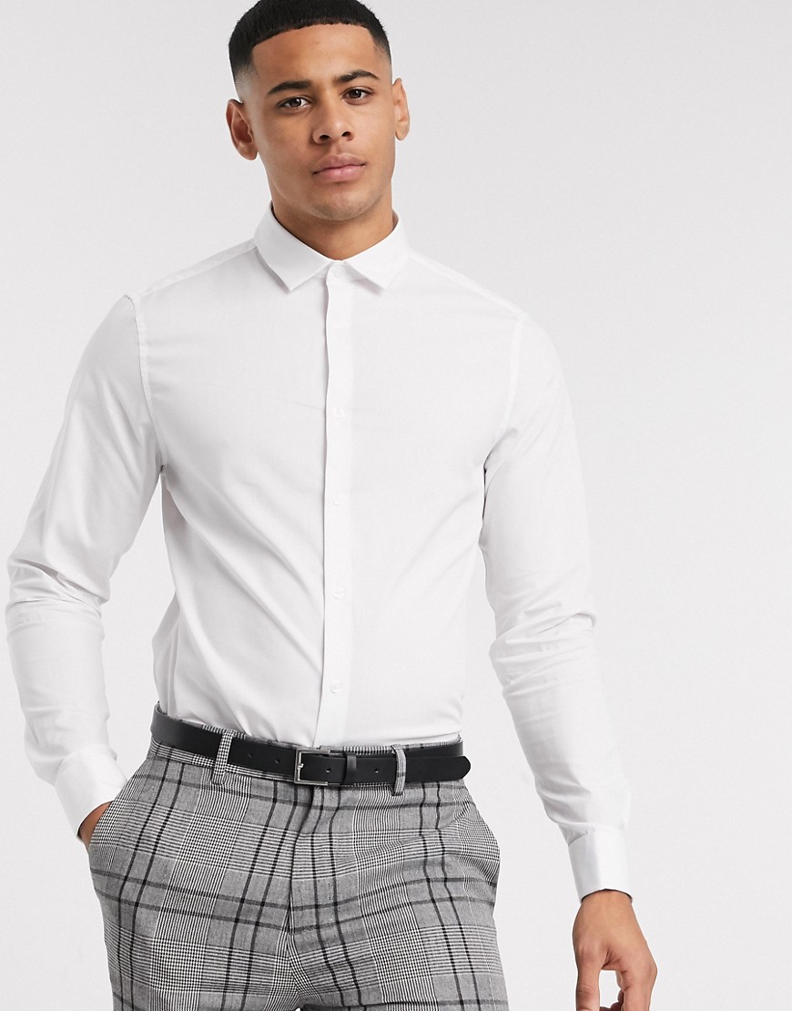 ASOS DESIGN - Slim-fit overhemd met stretch en dubbele manchetten in wit