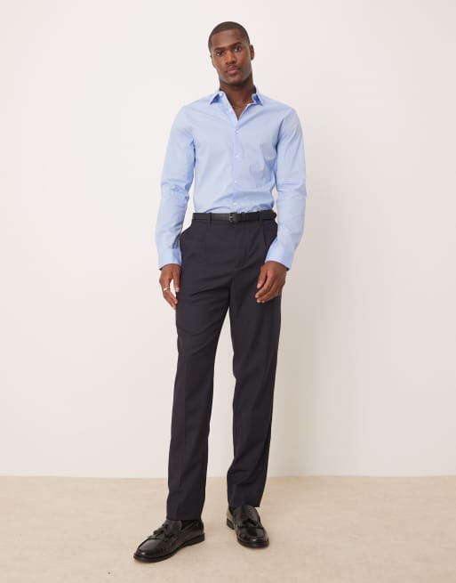 ASOS DESIGN - Slim-fit overhemd met stretch in blauw, 4 van 4