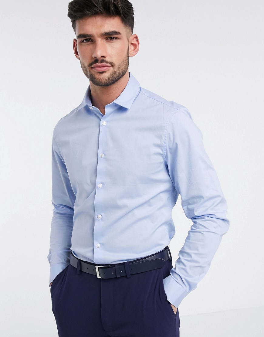 ASOS DESIGN - Slim-fit overhemd met stretch in blauw