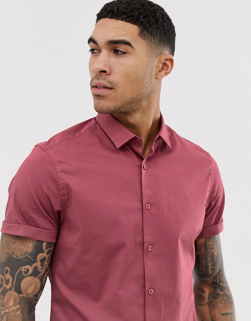 ASOS DESIGN - Slim-fit overhemd met stretch in roze