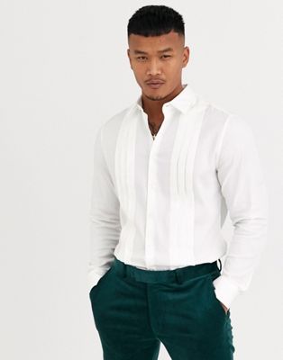 ASOS DESIGN - Slim-fit overhemd met textuur en plooien in wit