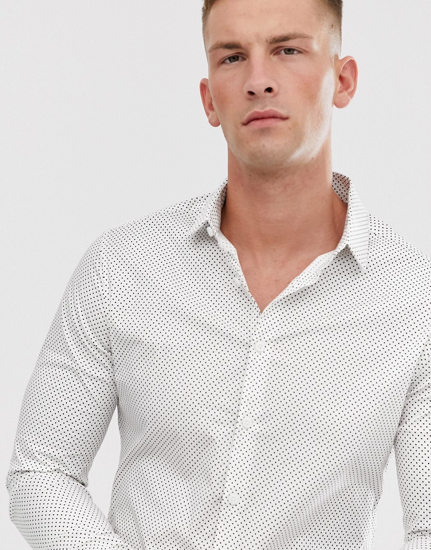 ASOS DESIGN - Slim-fit overhemd met zwarte stippen-Wit