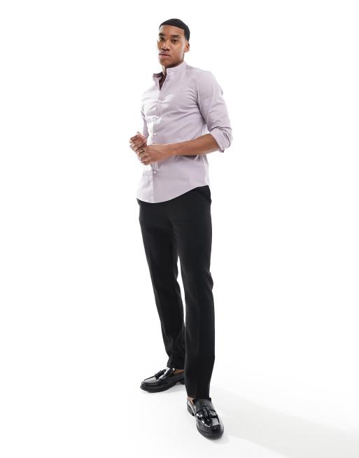 ASOS DESIGN - Slim-fit overhemd zonder kraag in lila, 4 van 4