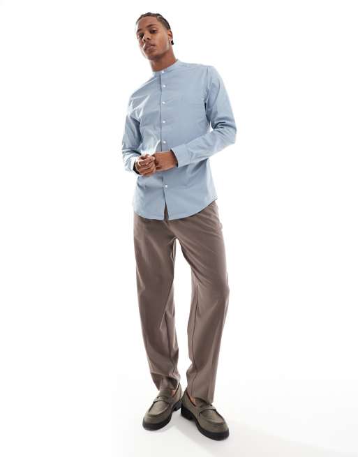 ASOS DESIGN - Slim-fit overhemd zonder kraag in oudblauw, 2 van 4