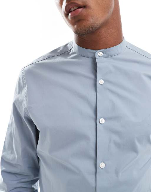 ASOS DESIGN - Slim-fit overhemd zonder kraag in oudblauw, 3 van 4