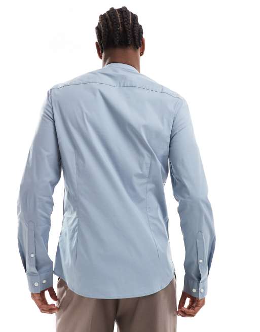 ASOS DESIGN - Slim-fit overhemd zonder kraag in oudblauw, 4 van 4