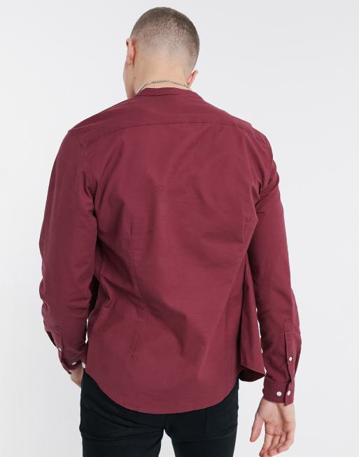 Red grandad collar store shirt